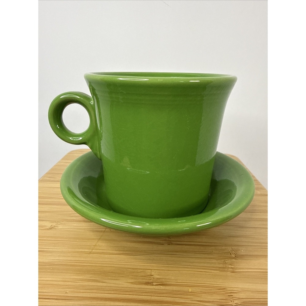 FIESTA WARE Coffee Mug O-Ring Handle Saucer Retired Shamrock Green 10oz HLC USA